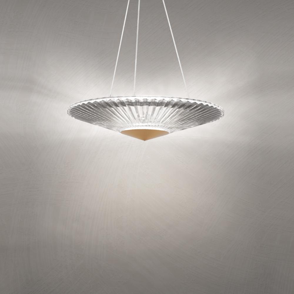 Origami 19IN LED 3000K/3500K/4000K 120V/277V Pendant in Aged Brass with Heritage Handcut Crystal